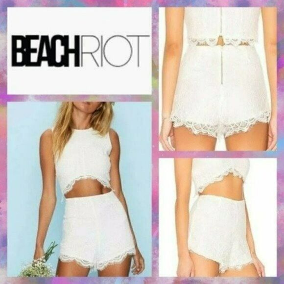NWT MSRP $126 Beach Riot DAHLIA SHORTS IN WHITE LACE Large - Picture 1 of 7